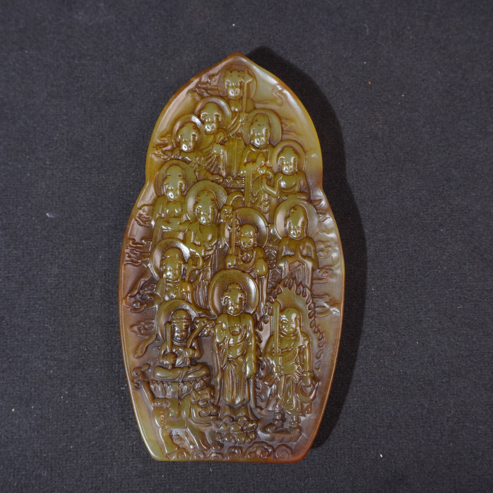 4SH33  清 和田玉万佛朝宗镶嵌件