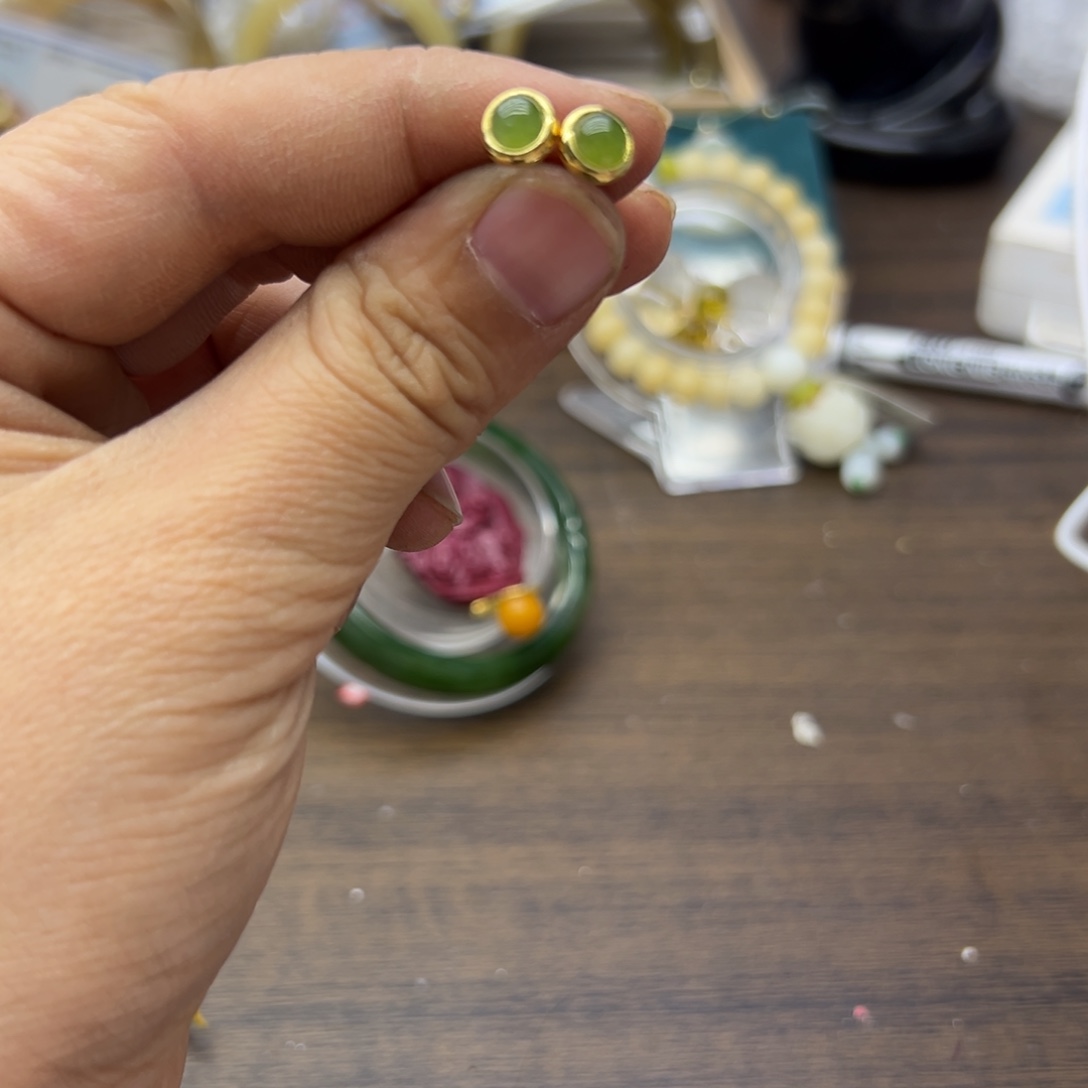 和田玉银S925镶嵌耳饰344