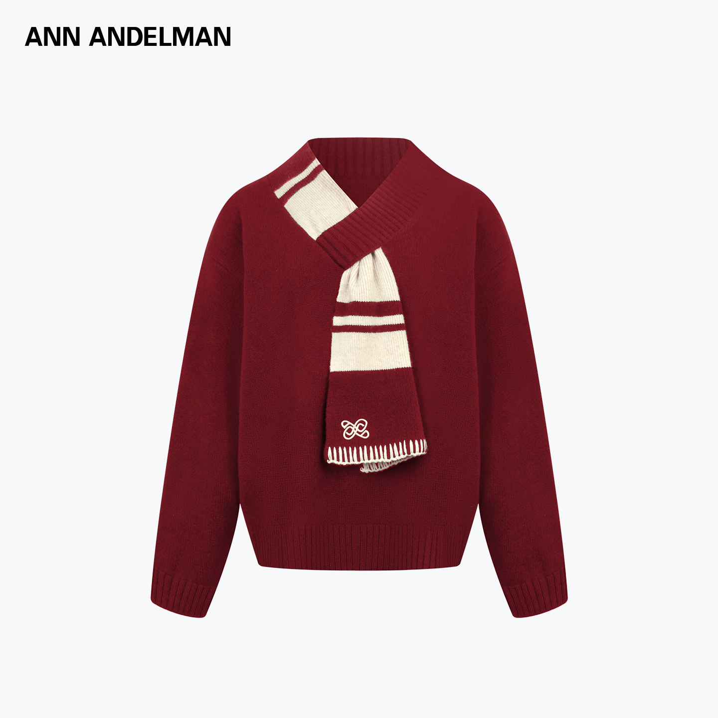 ANN ANDELMAN 25秋冬 时尚设计宽松保暖围巾式结构V领毛织毛衣