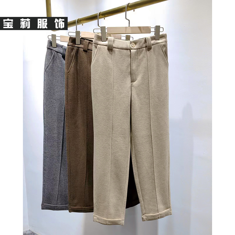 秋冬千鸟格纹时尚显瘦直筒长裤气质加厚百搭休闲裤9918