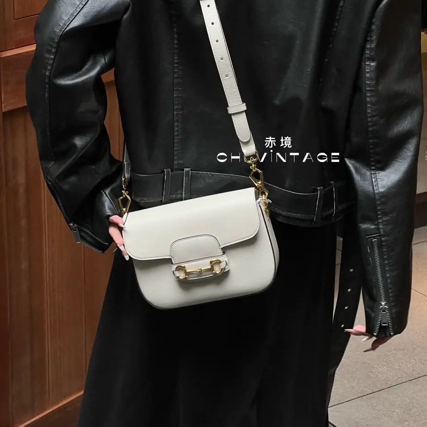99新 GUCCI/古驰 【垚专属】0638 白色全皮1955马鞍小号