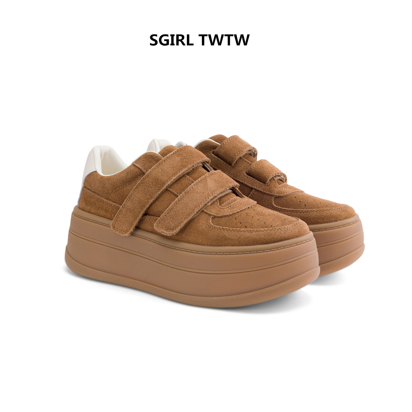 SGIRL TWTW真皮厚底百搭时尚休闲魔术贴防滑显瘦松糕鞋单鞋女鞋潮