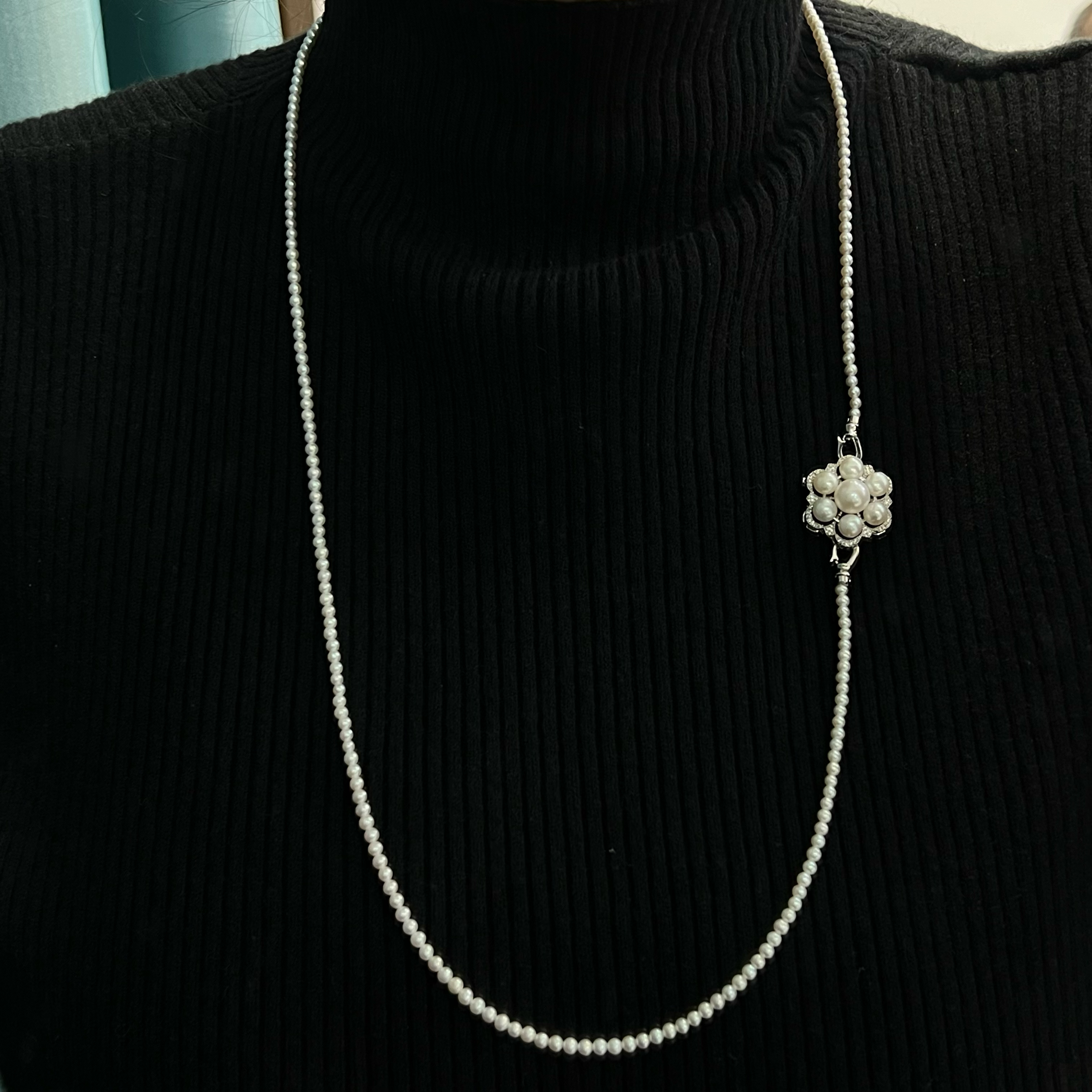 100%纯天然简约时尚真珍珠项链淡水3-4mm强光百搭长款诸暨珍珠