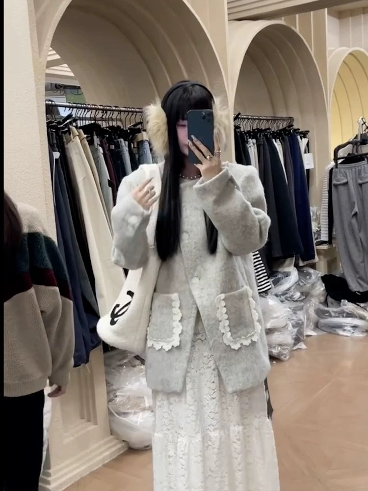 大码胖mm韩系气质高级感小香千金风妮子外套蕾丝上衣裙子