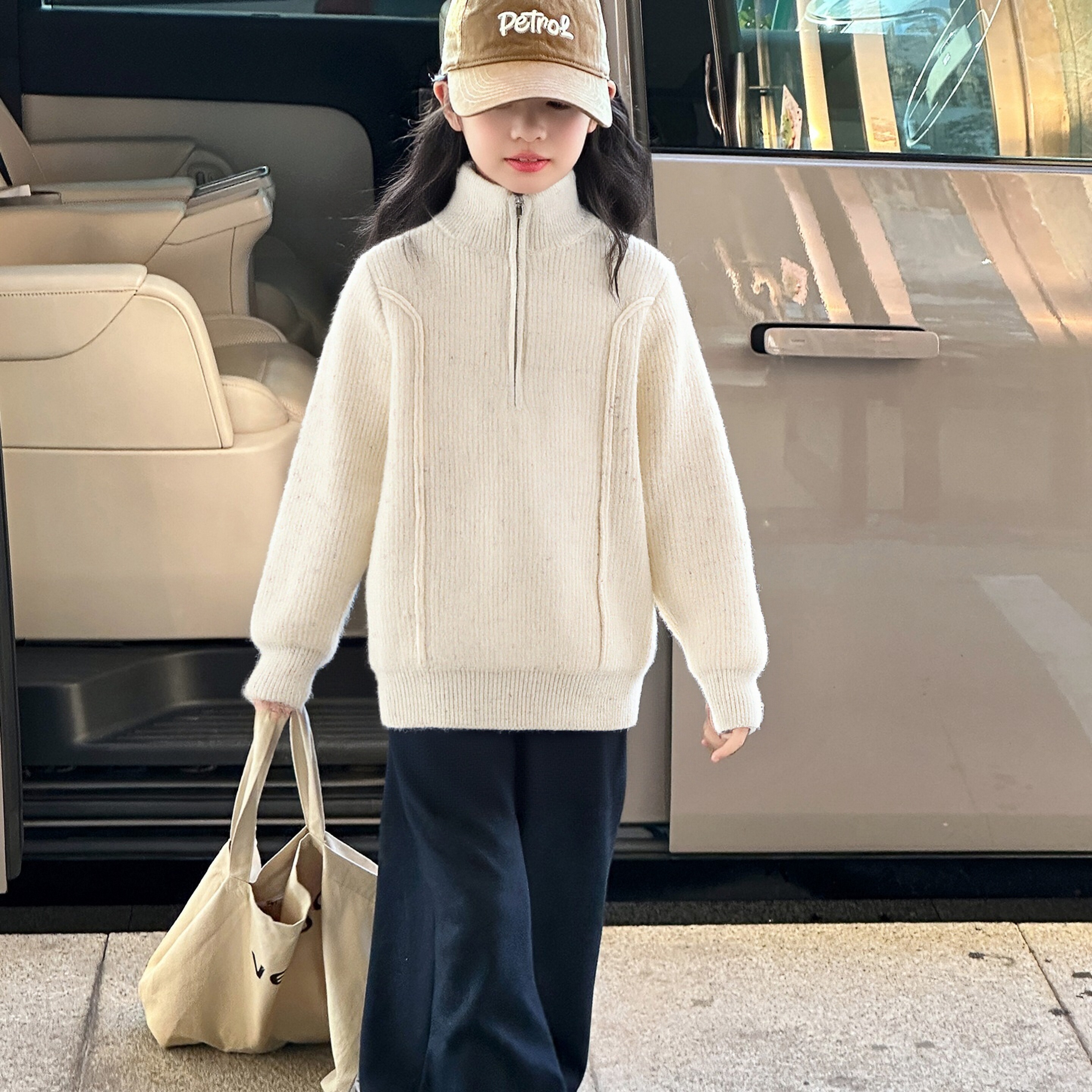 25MY060女大童加绒毛衣2025冬季新款女孩加厚立领打底上衣保暖