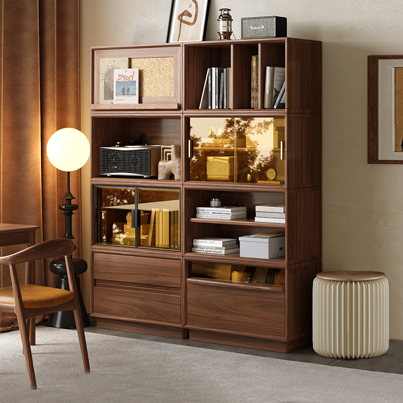 黑胡桃木实木自由组合柜书柜客厅家用多功能电视柜储物柜DH250345