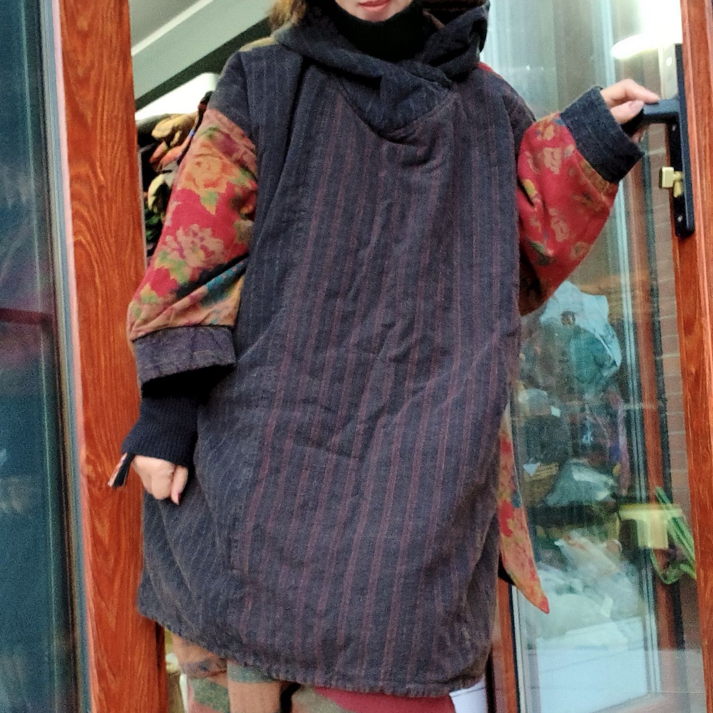 无吊牌做旧老布连帽后花薄棉服条纹色随机发介意勿拍