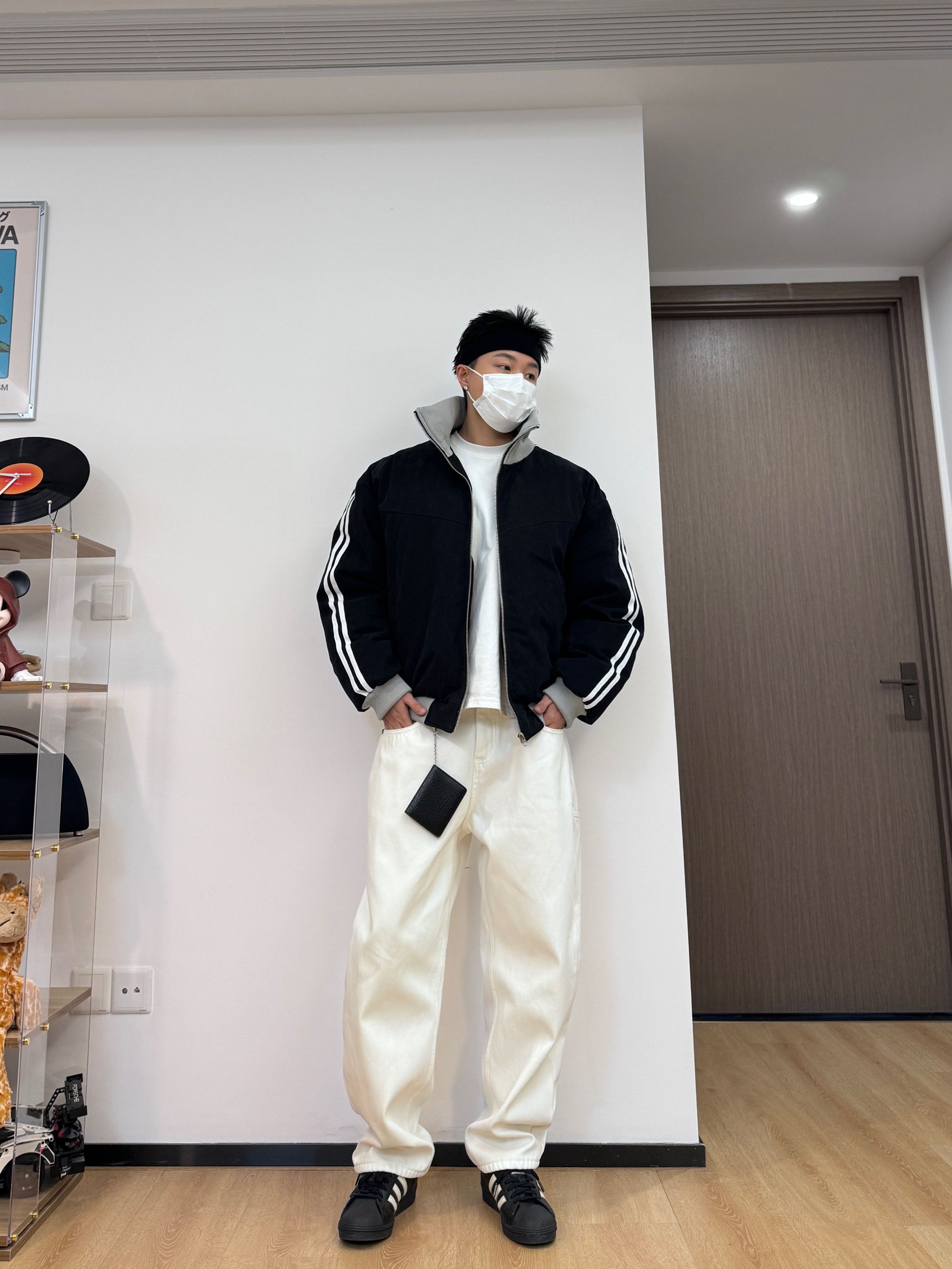Ninjazz 美式复古水洗运动风短宽版超厚实大立领双条杠棉服