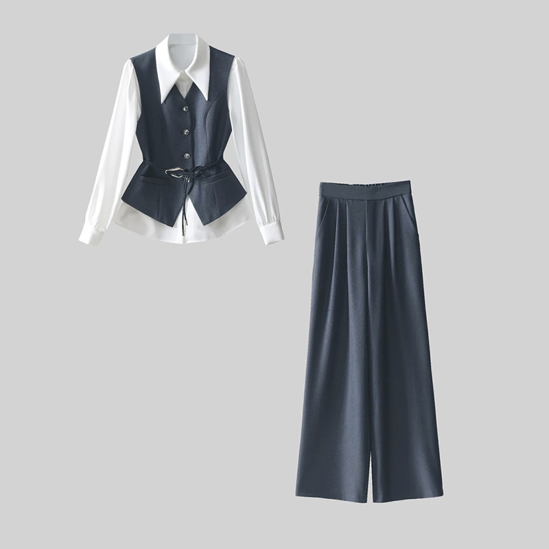 【三件套】【有里布】女春秋季背心甲衬衫阔腿裤气质通勤三件套QJ0015