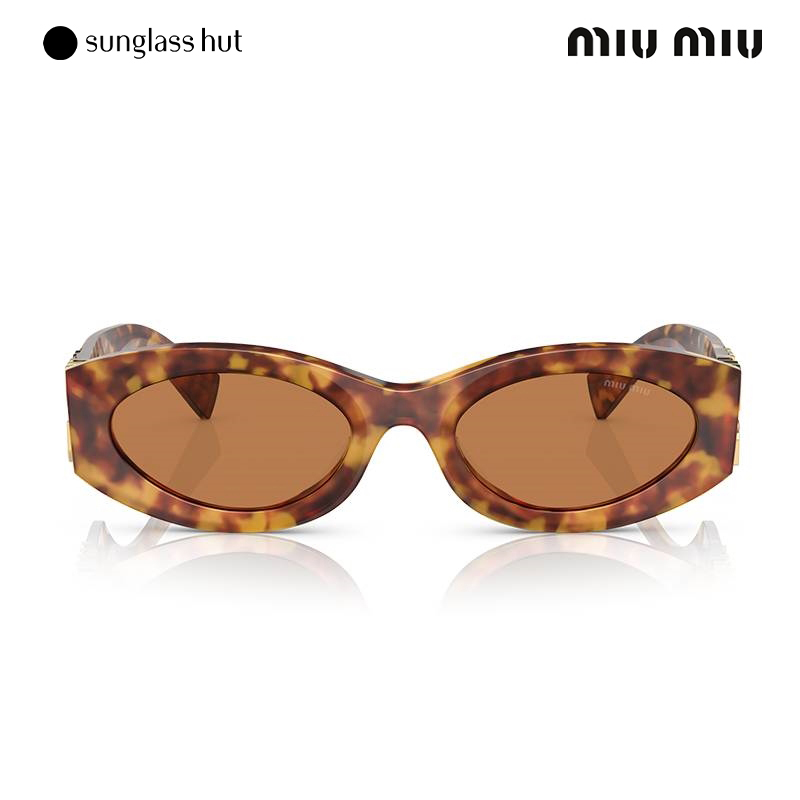 MIU MIU/缪缪太阳眼镜黑金logo猫眼女时尚百搭墨镜0MU 11WS