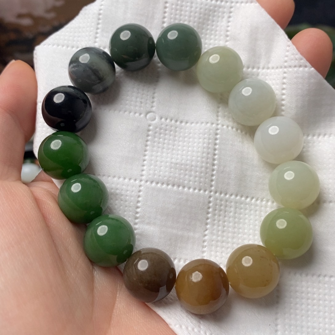 和田玉手串，14未镶嵌