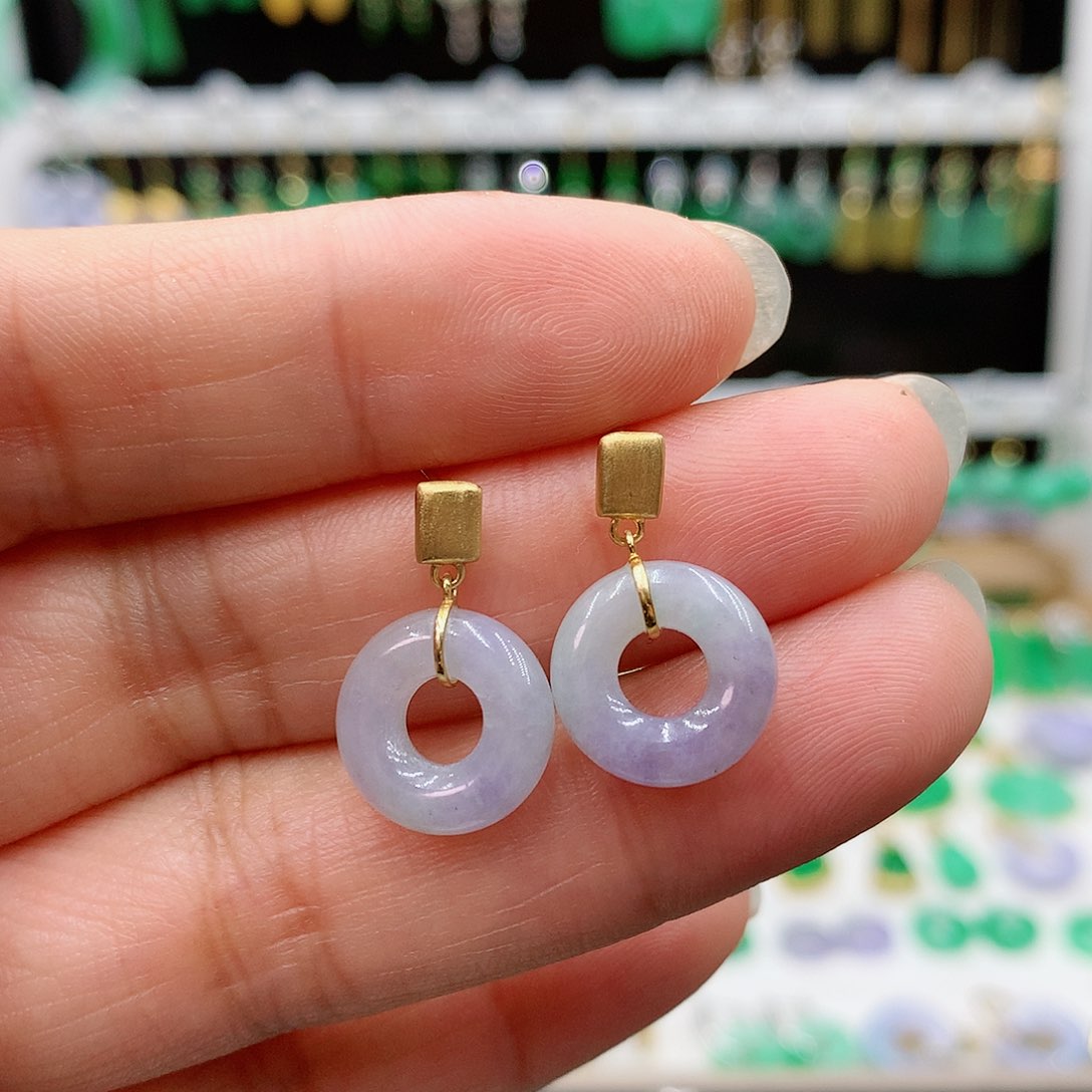 翡翠耳饰18K金镶嵌的