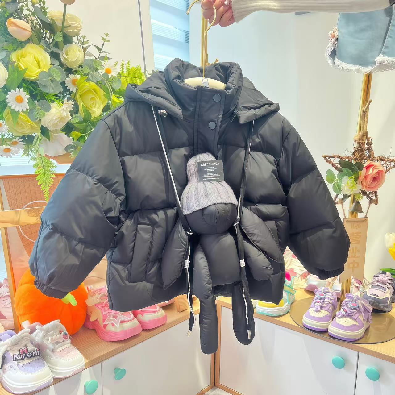 拉链男女风格中长款冬装小童中大童洋气送玩偶羽绒服