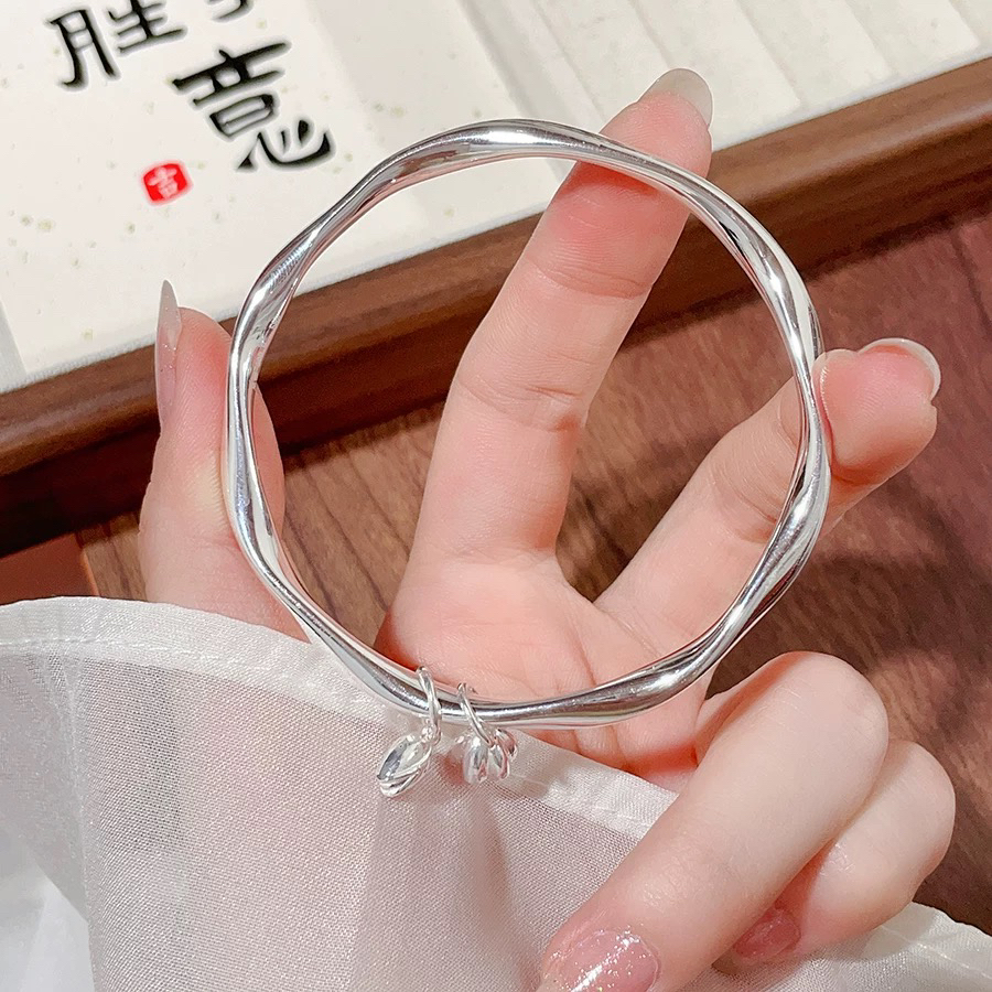 足银手镯 足银比乌斯两世欢莲花莲蓬纯银手镯女实心新款刻字手环