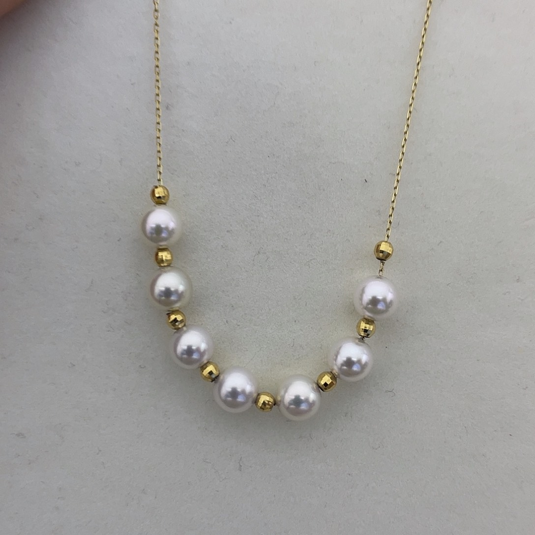 海水珍珠颈饰18K金镶嵌6.5-7微笑链