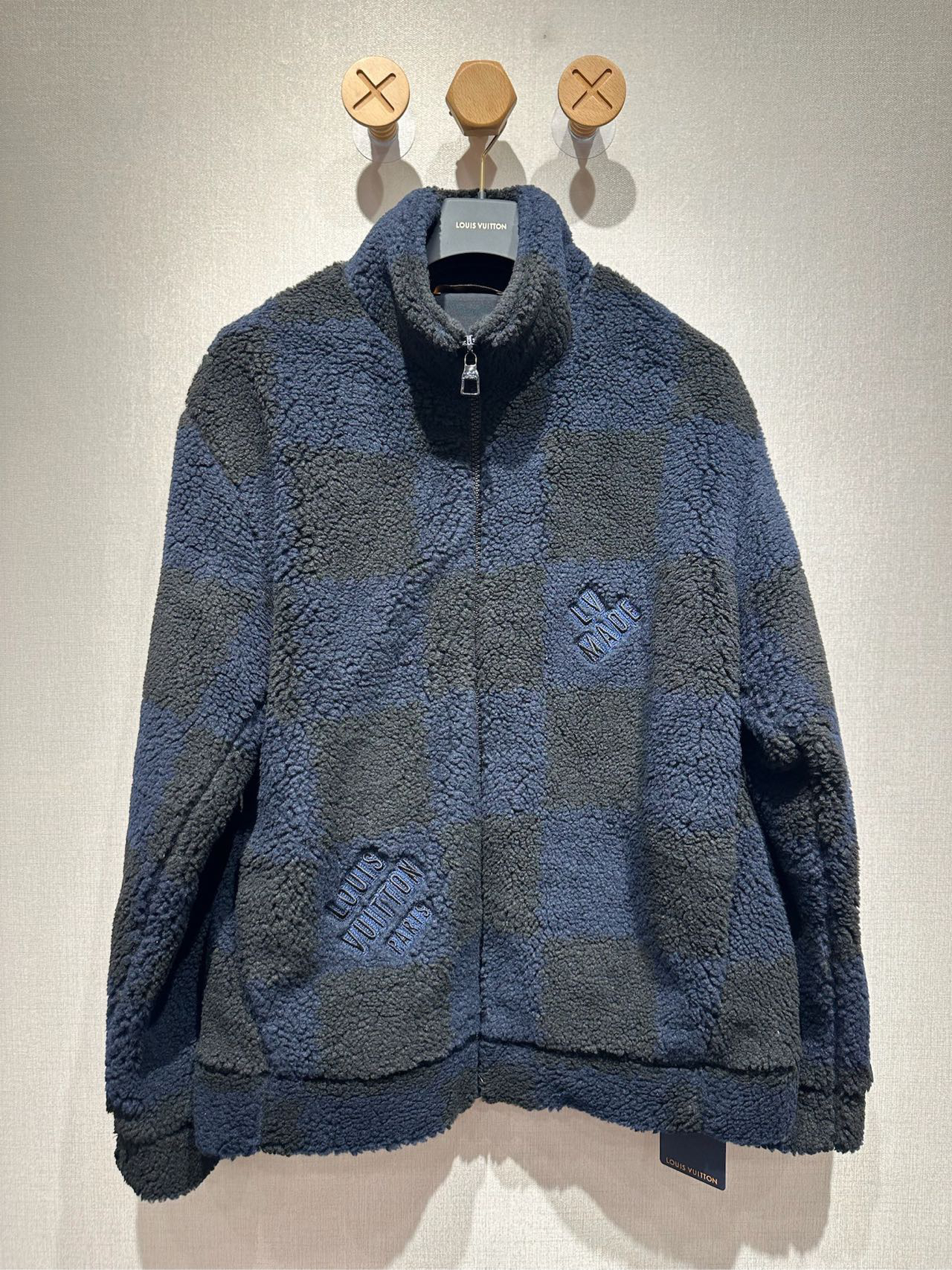 未使用 LouisVuitton/路易威登 Nigo深蓝色棋盘格泰迪夹克/XXXL码