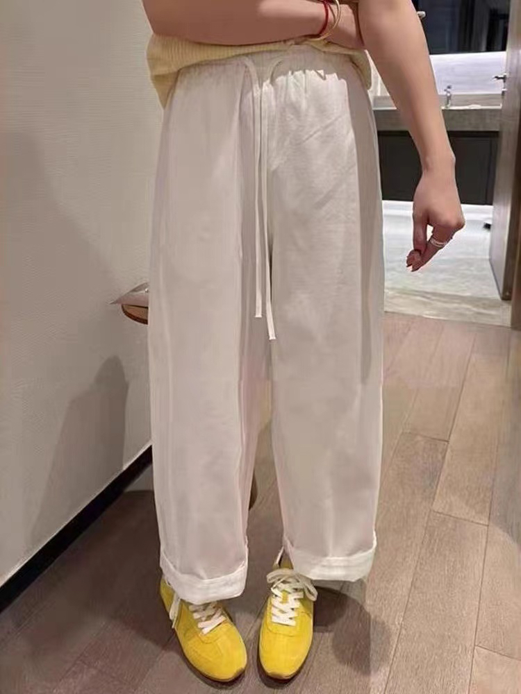 高腰花边阔腿裤时尚长裤女薄款松紧腰宽松显瘦百搭直筒裤阔腿裤