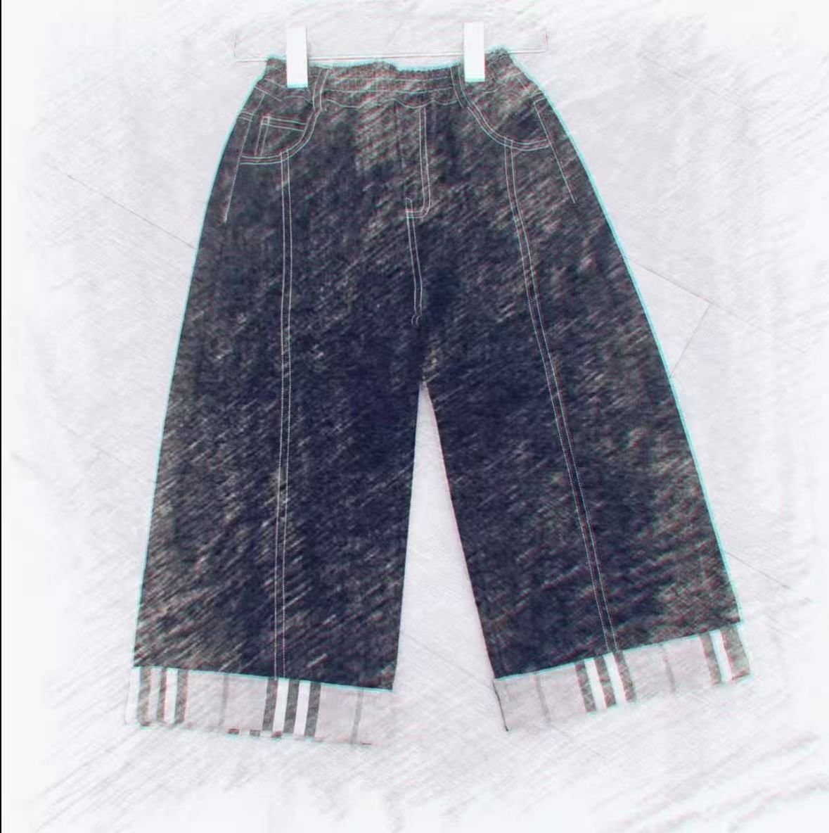 【轻奢格子】88512女童春秋新款时尚百搭韩版直桶牛仔阔腿休闲裤