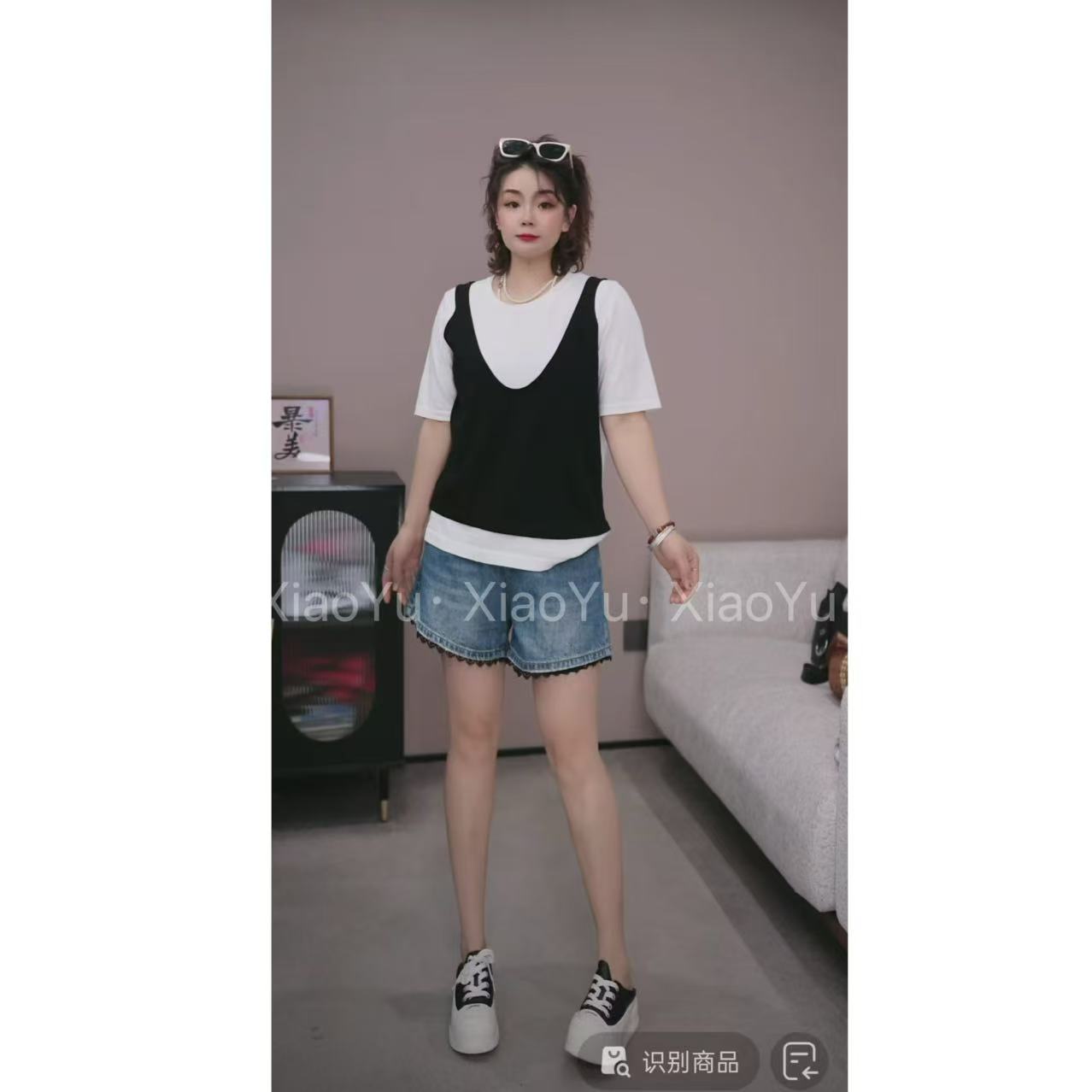 【精仿羊绒假两件短袖】XS 1353【NO退换】瑕疵品