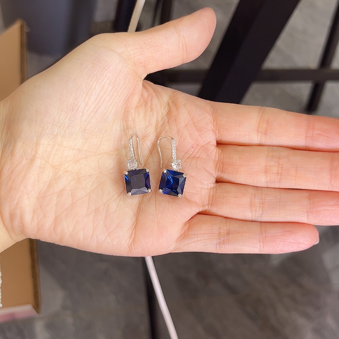 耳饰蓝宝石银S925镶嵌