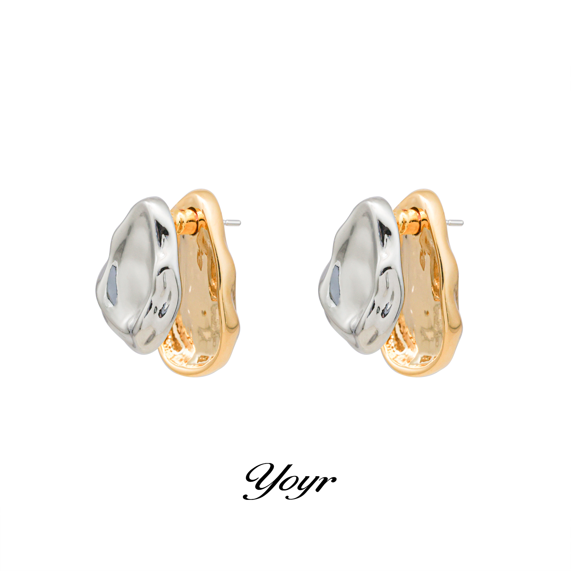 YOYR 铜合金耳饰 融光叠影前后戴撞色褶皱耳钉设计师简约气质耳环