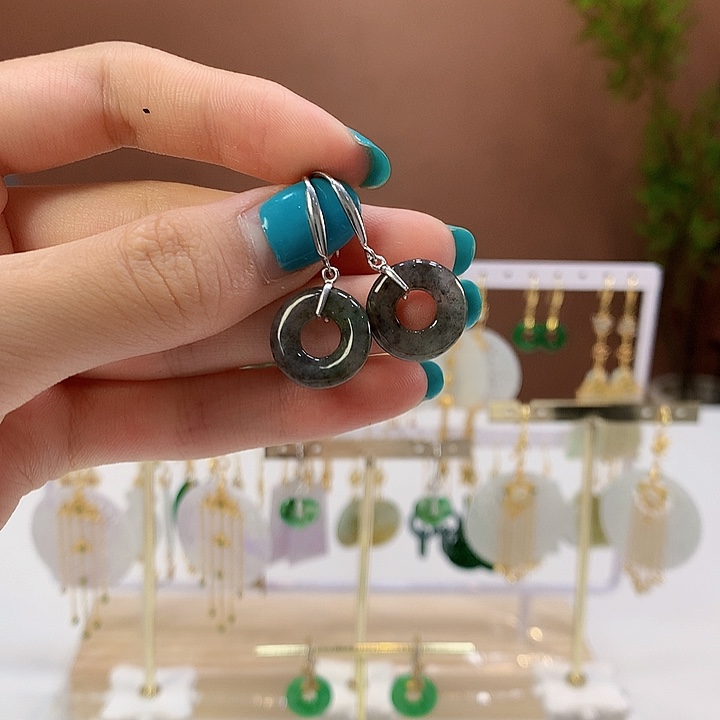 翡翠银S925镶嵌耳饰耳饰