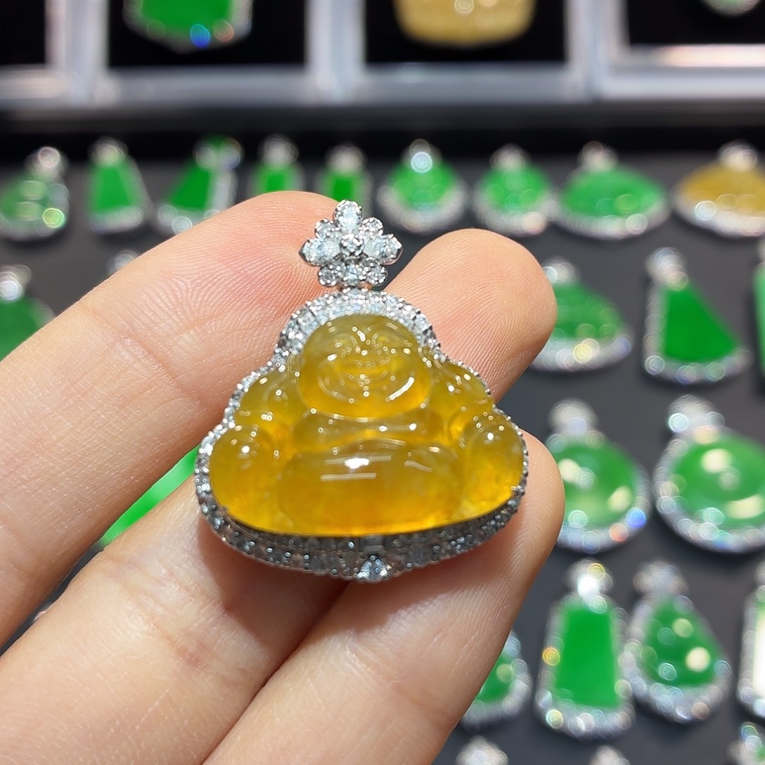 翡翠18K金镶嵌吊坠(不含链)翡翠