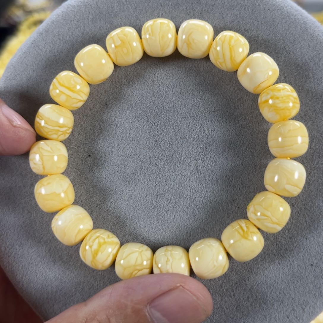 蜜蜡手串未镶嵌乌料焦皮同料白蜡橘红纹虎皮