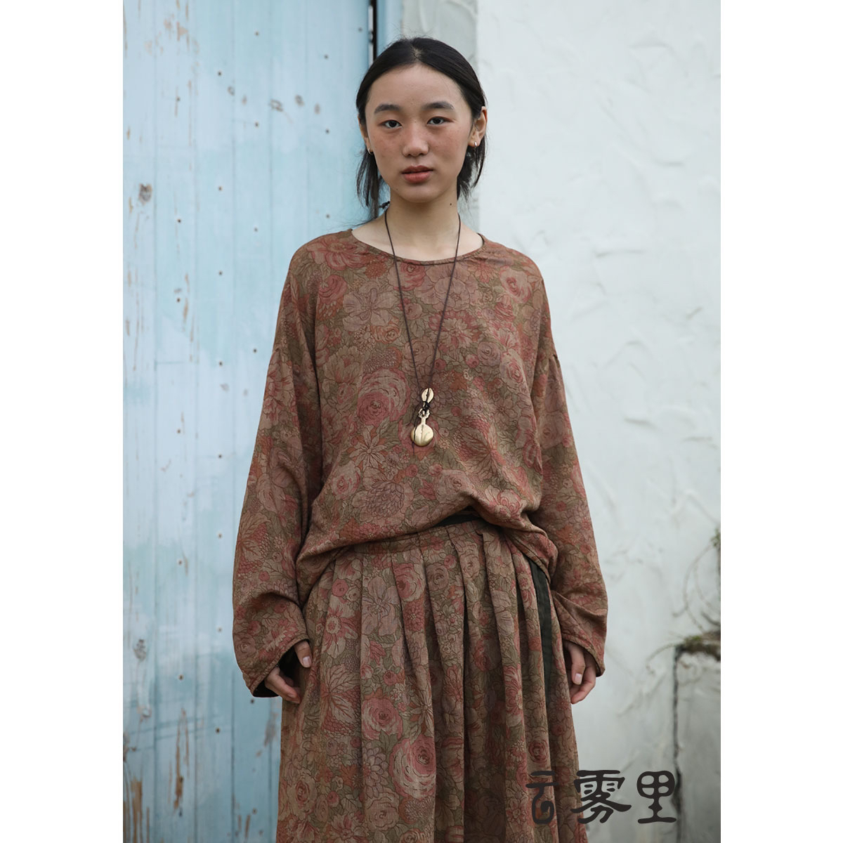 云雾里5014#原创设计复古文艺松弛感宽松随性植物染亚麻混纺上衣