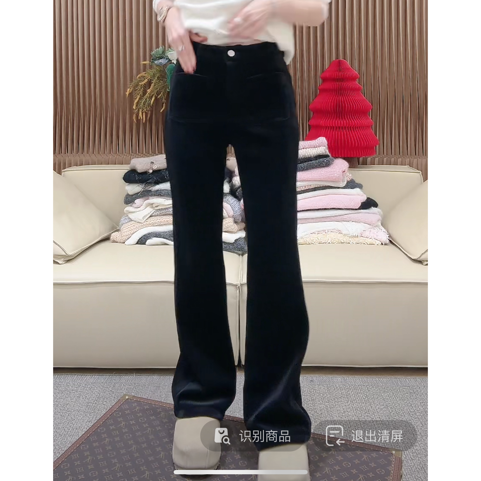 -DM•STUDIO/气质休闲百搭厚款显瘦简约修身黑色长裤（AF117）