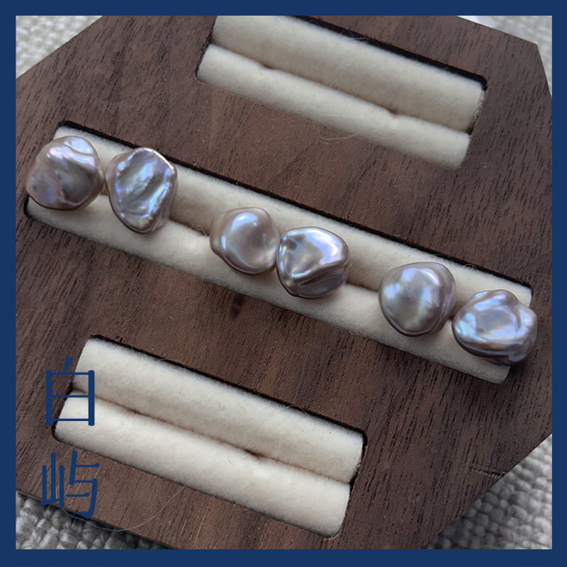  【鎏金紫】E03淡水无核keshi珍珠耳钉S925银10-12mm（多样性发一）