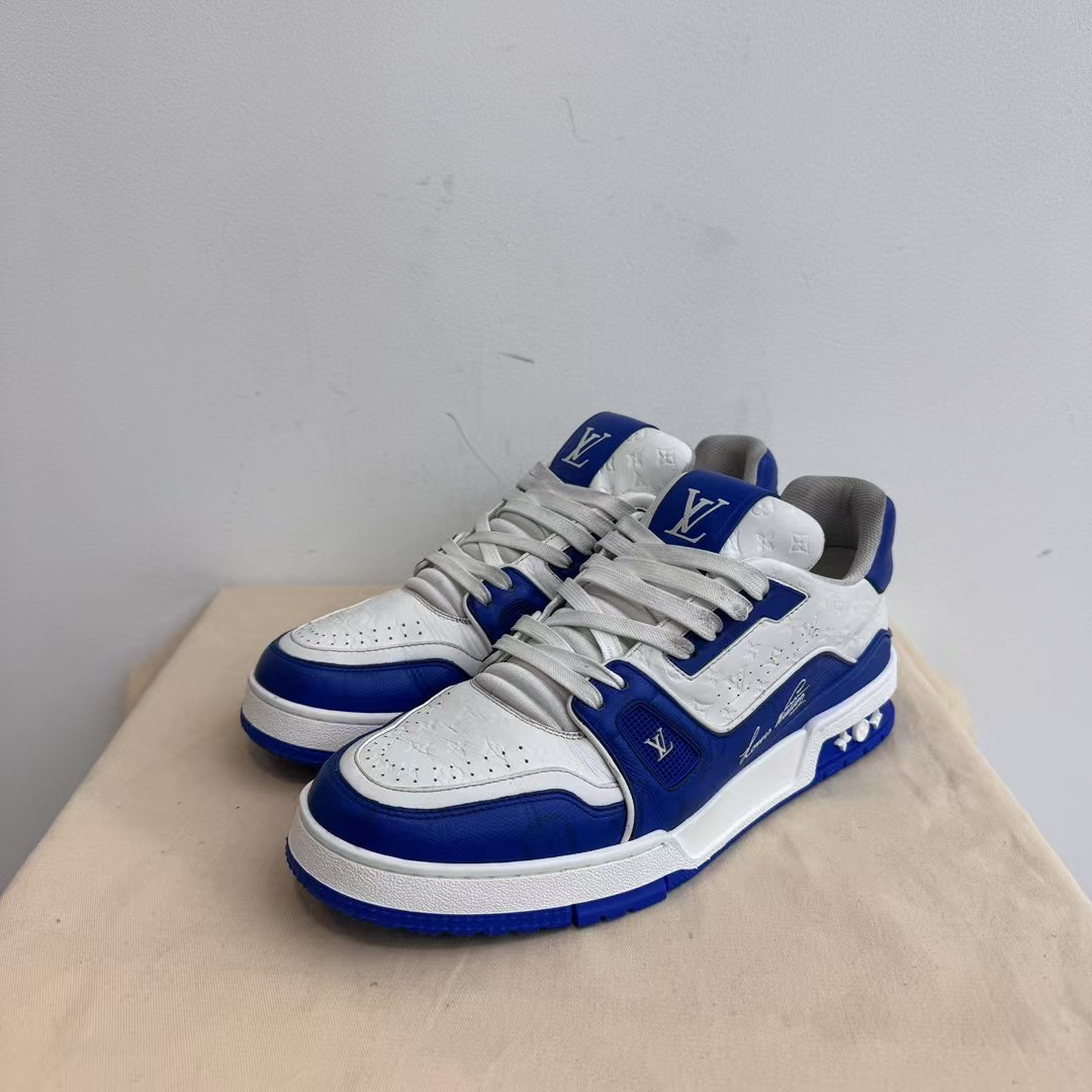 99新 LouisVuitton/路易威登 42.5码 TRAINER 白蓝浮雕鞋0602