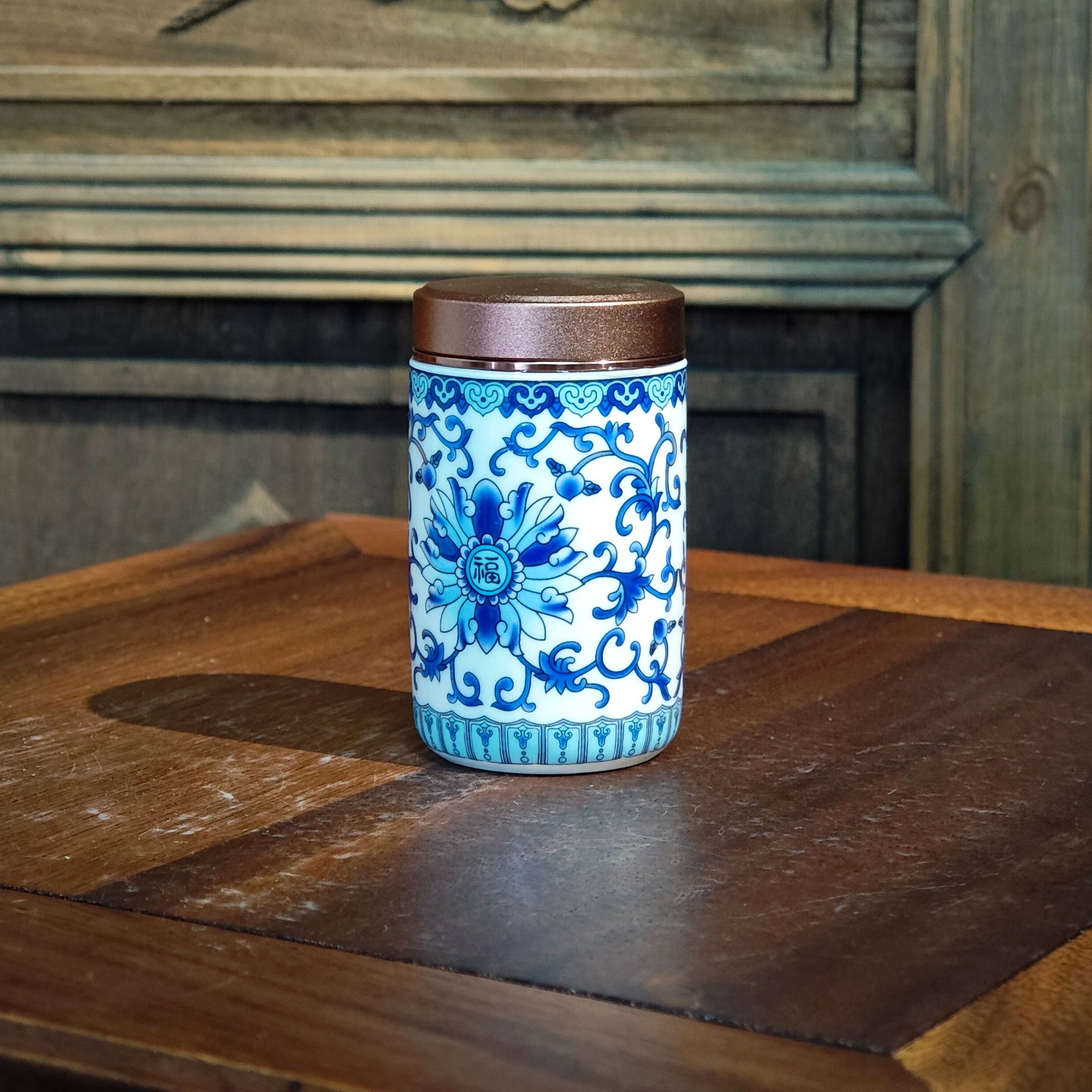 【闪购链接】D-0028 青花福缠枝茶叶罐 是