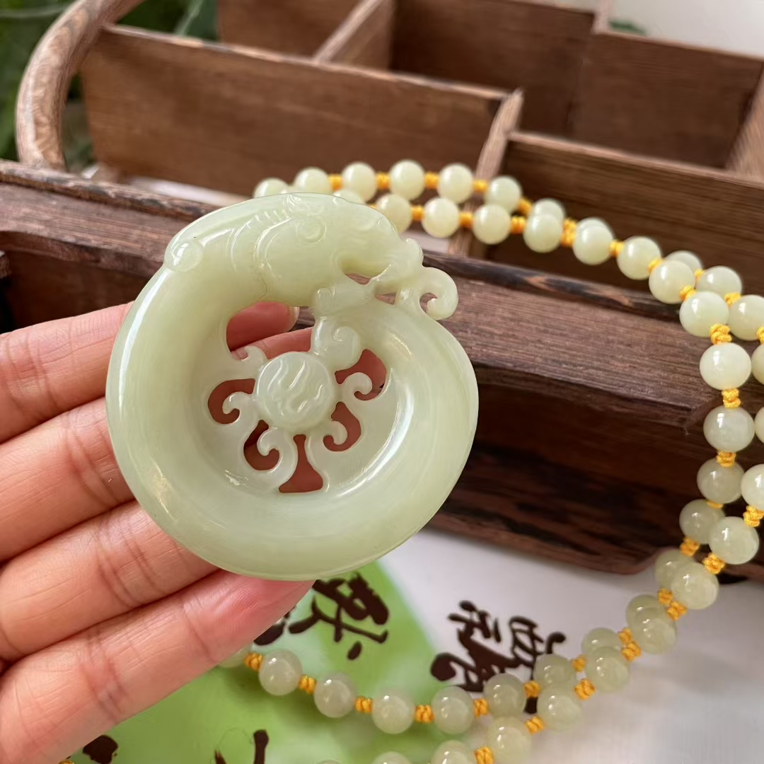 黄白老玉转运龙平安扣挂件吊坠项链天然玉石