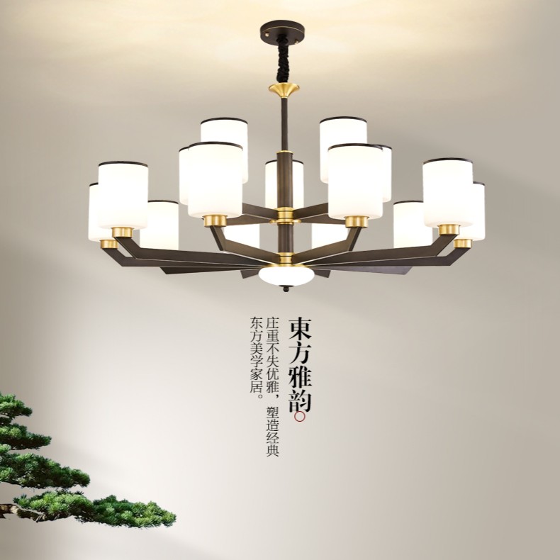 2022年新款新中式全铜客厅吊灯卧室家用大气别墅餐厅书房灯具饰