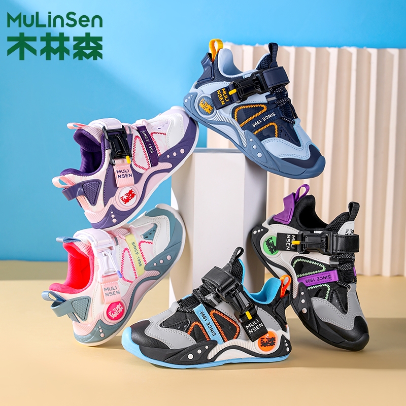  木林森童鞋2025秋冬皮面防水儿童运动鞋子中大童男女童跑步鞋