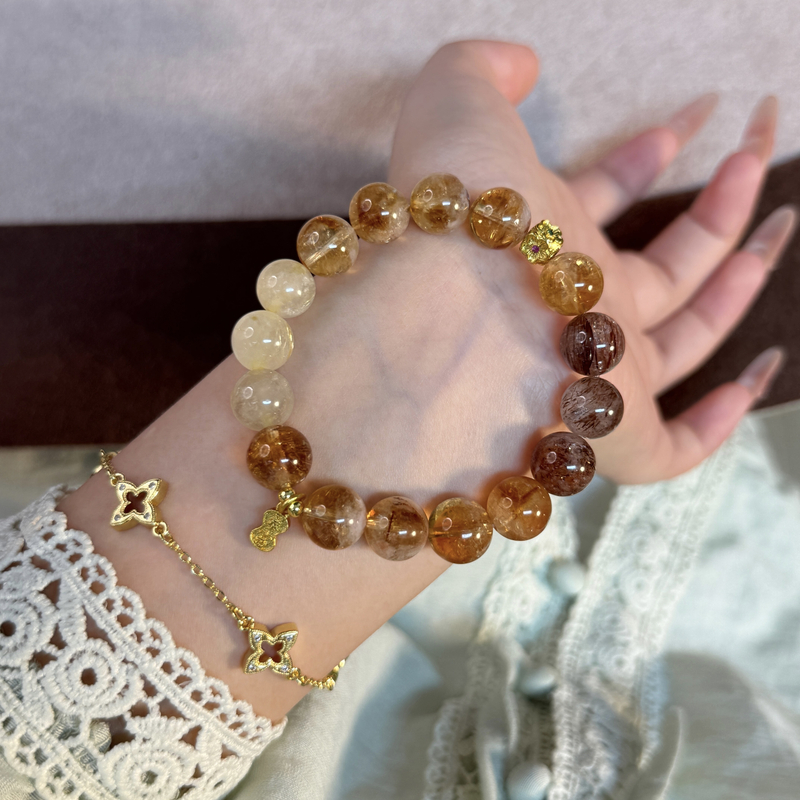 【大财迷】11m天然金发晶黄水晶手串原创设计百搭黄塔晶手链Y231