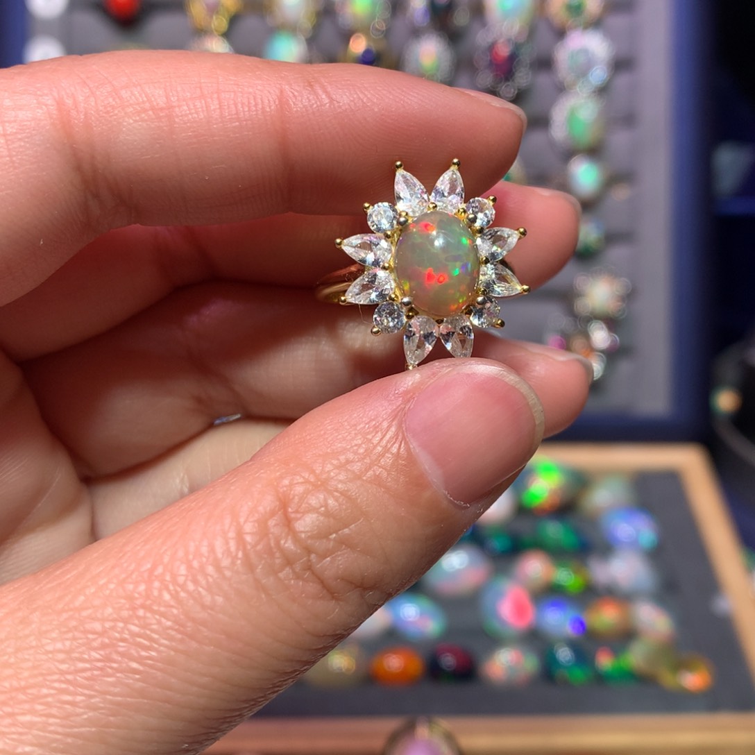 欧泊戒指款式银S925镶嵌