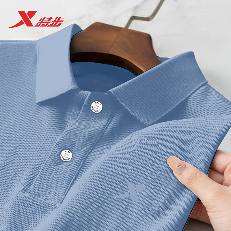 特步短袖T恤男翻领polo衫正品休闲运动上衣宽松透气薄款商务半袖