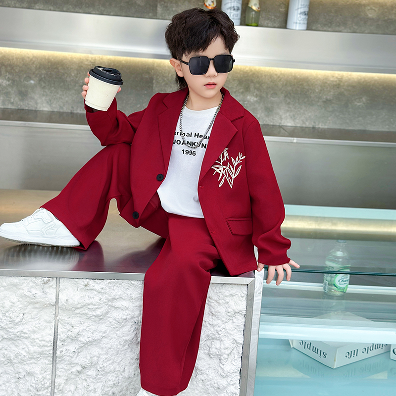 男童西装套装2025春秋新款儿童韩版刺绣宽松休闲小西服礼服演出服