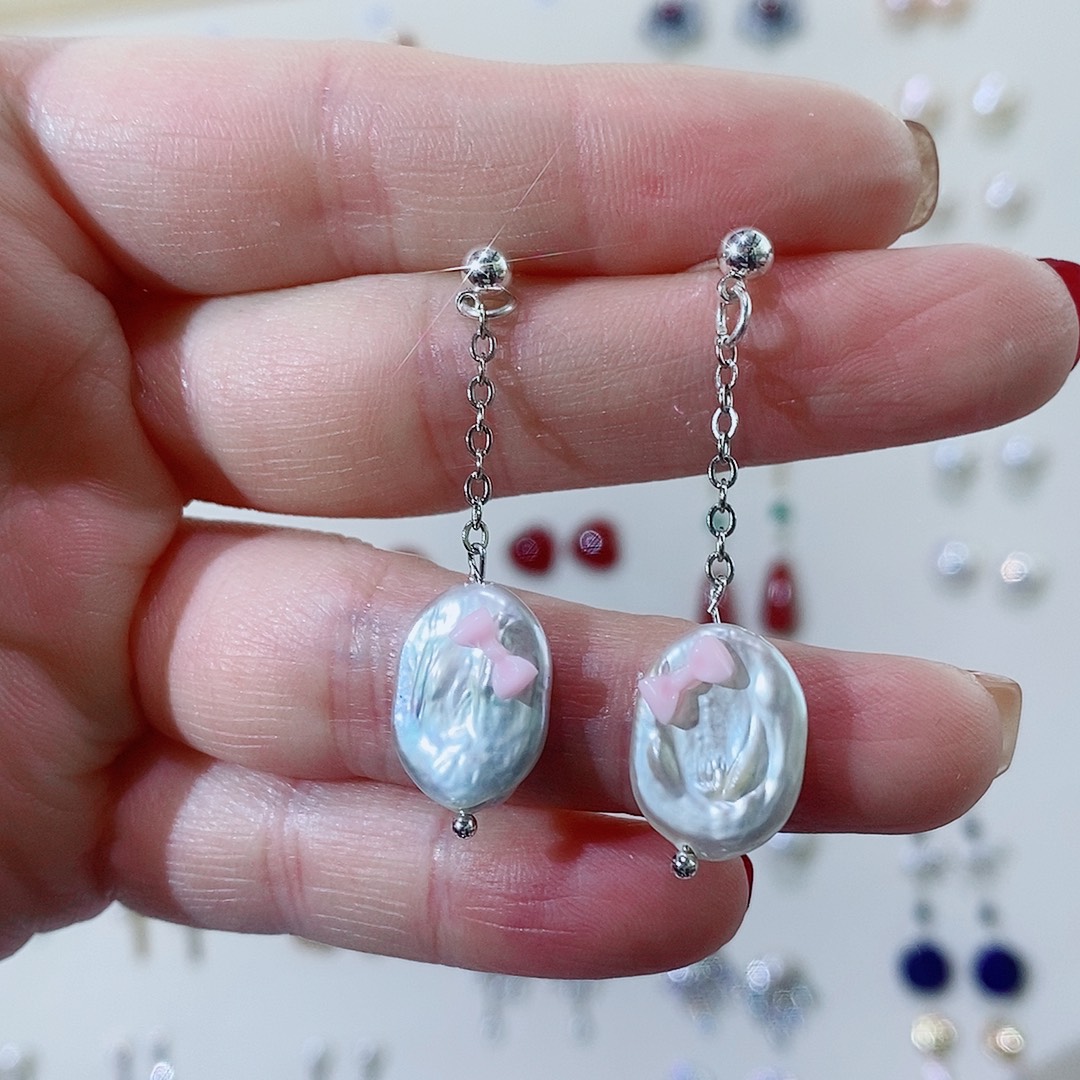 银S925镶嵌耳饰淡水珍珠