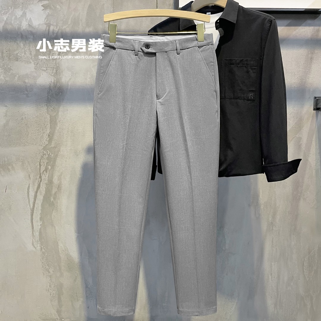 【0125901】隐藏式松紧腰时尚简约纯色休闲裤免烫料抗皱垂感西裤男