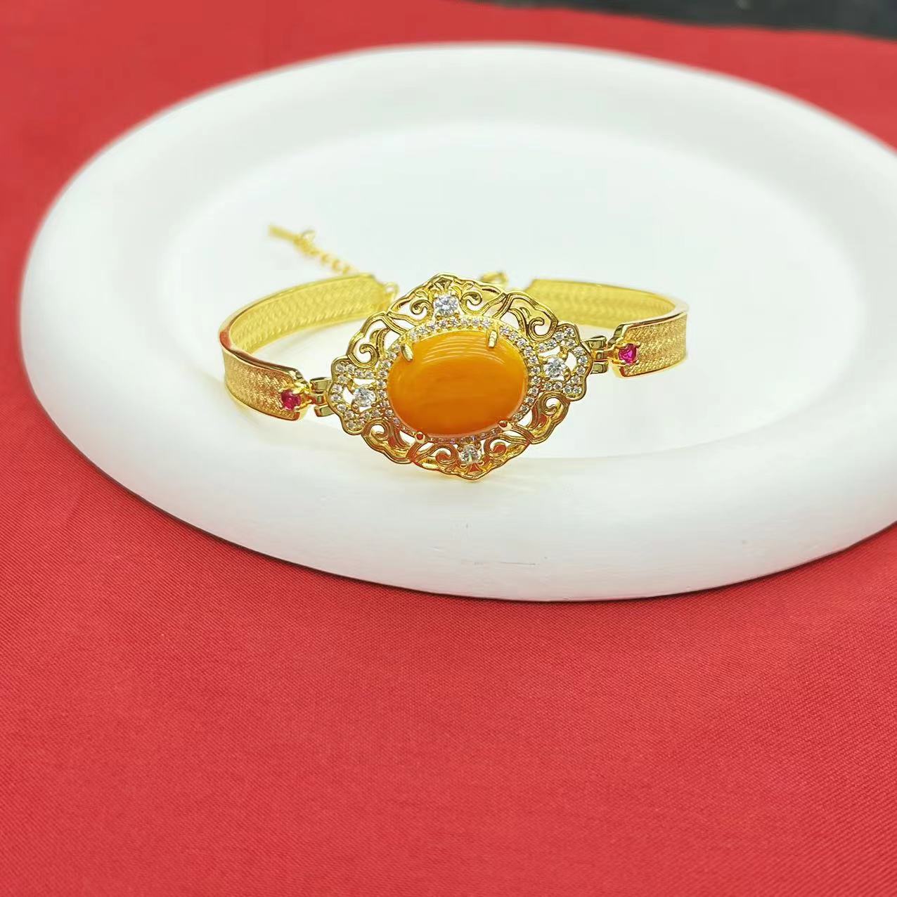 【传杰专属】天然珠宝琥珀蜜蜡欧洲老蜡大蛋面豪华手镯（赠包装）K505