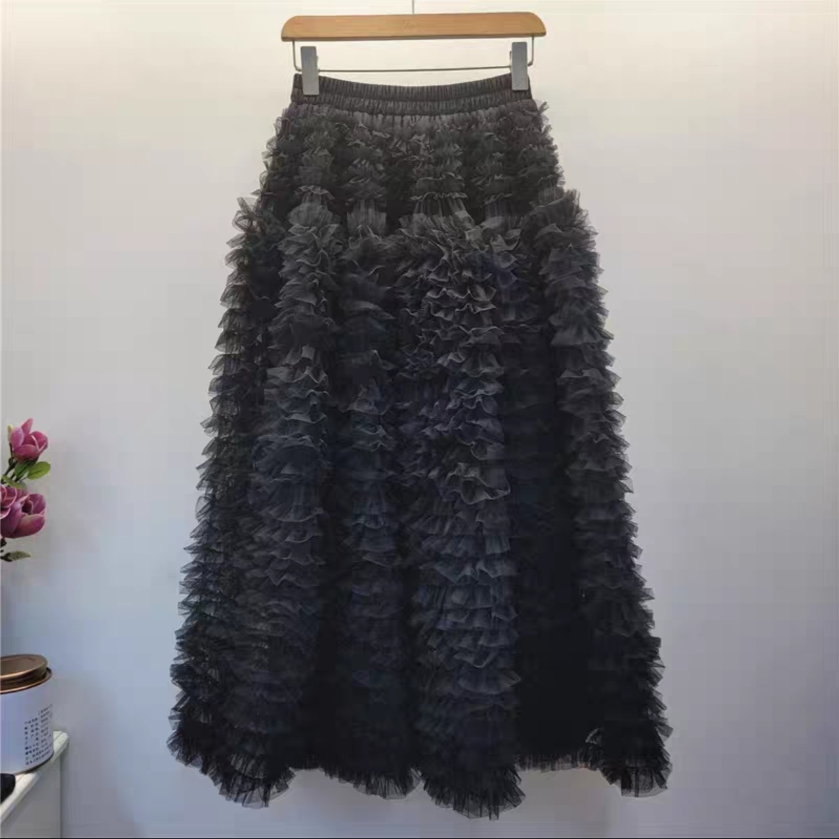 风华珏（法式浪漫）zl复古不规则大摆网纱中长款高级感显瘦半身裙