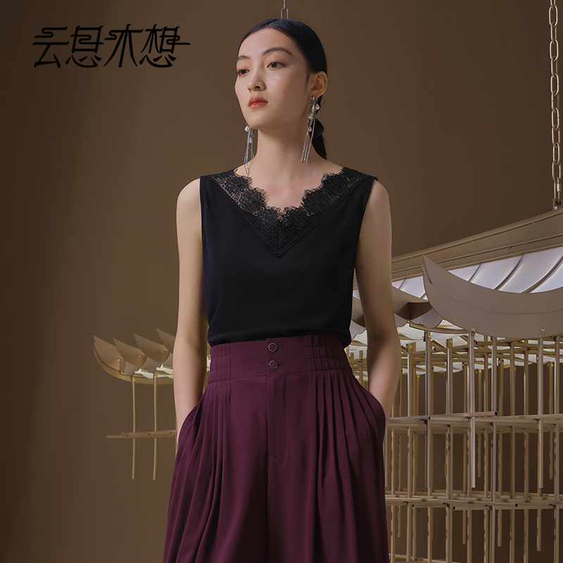 Ysimo-X云思木想 千梦风迷 含棉桑蚕丝蕾丝花边V领吊带背心12685