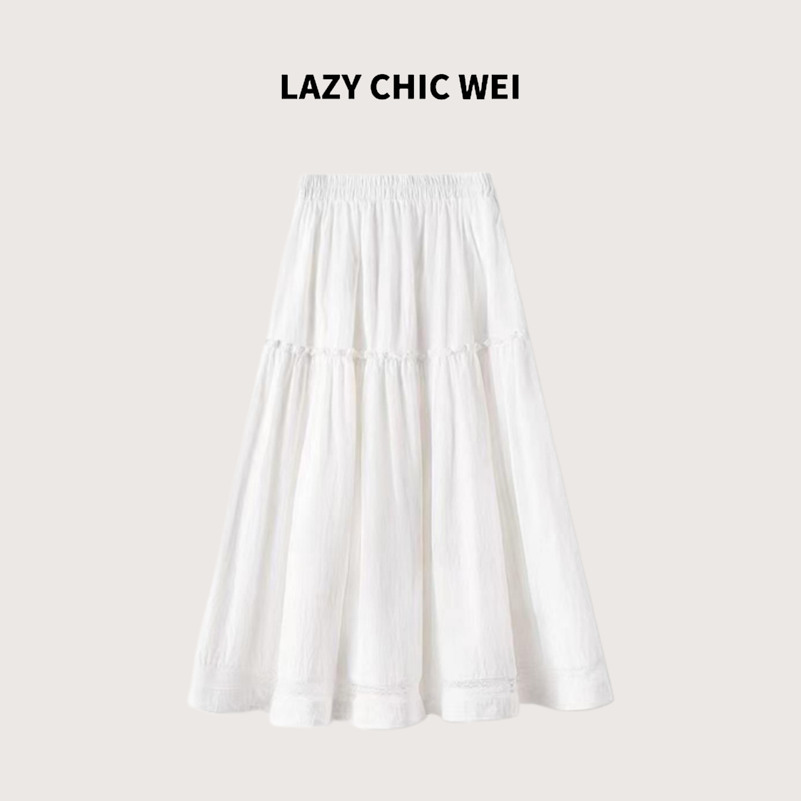 WEI 100再生纤维素凉感木耳边松紧高腰半身裙2505SSW5396