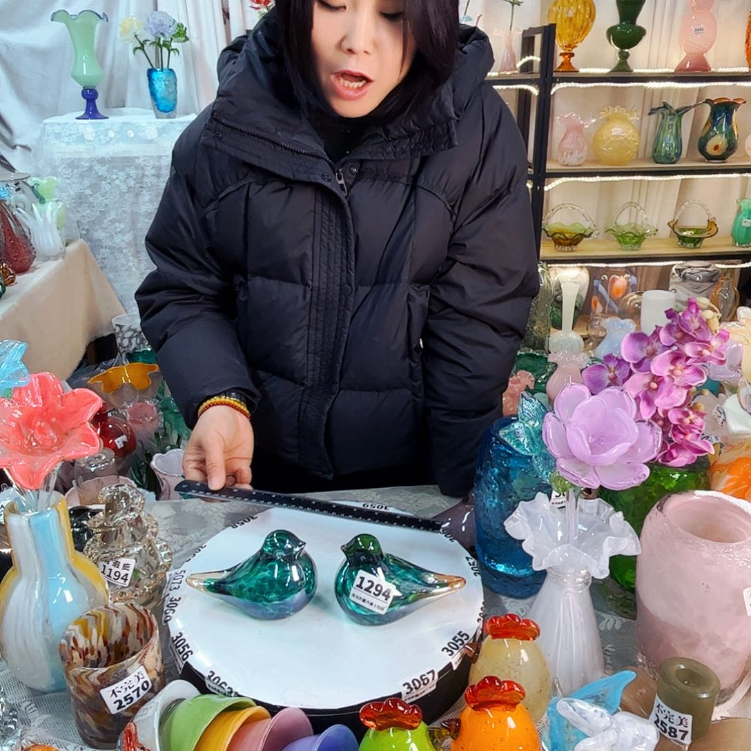 1294一对鸟家悦美居琉璃摆件