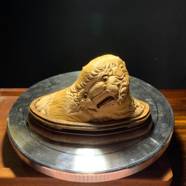 荔枝木狻猊狮子香炉摆件  盘香炉  文房清供  香道雅器赏玩