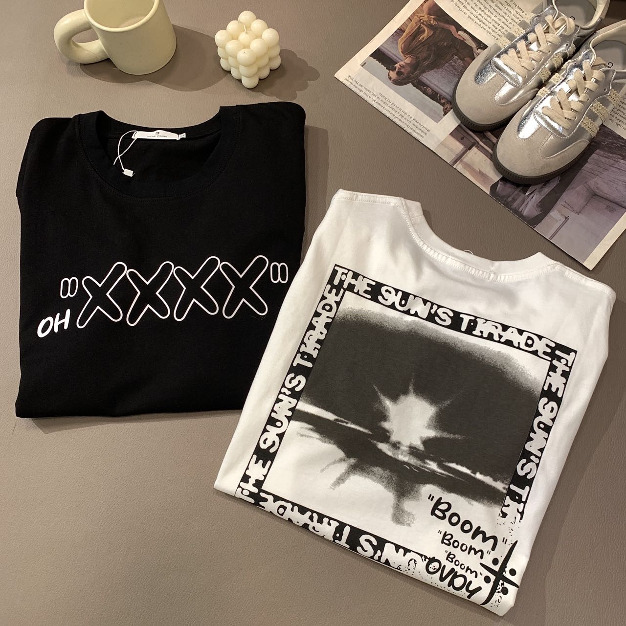 H10短袖T恤女2025春夏新款宽松中长款设计感印花圆领休闲上衣