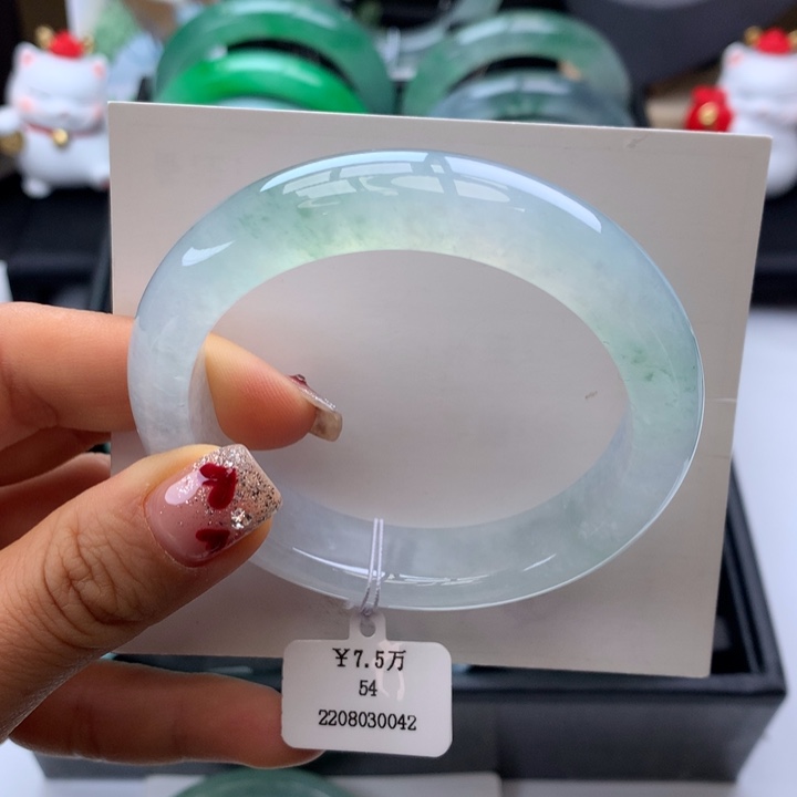 翡翠手镯未镶嵌冰晴底飘花正圈